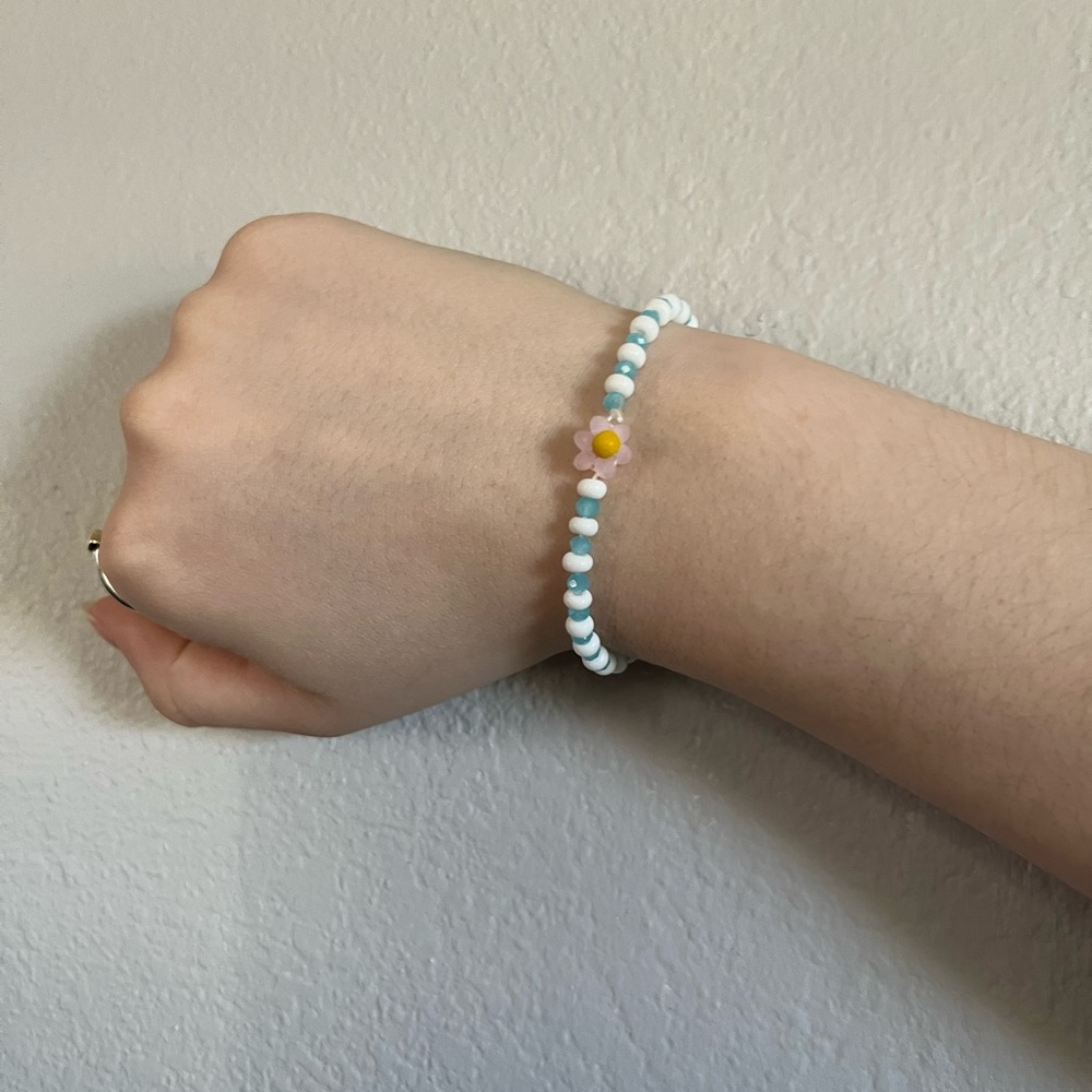 Beaded Bracelet with Flower Charm
